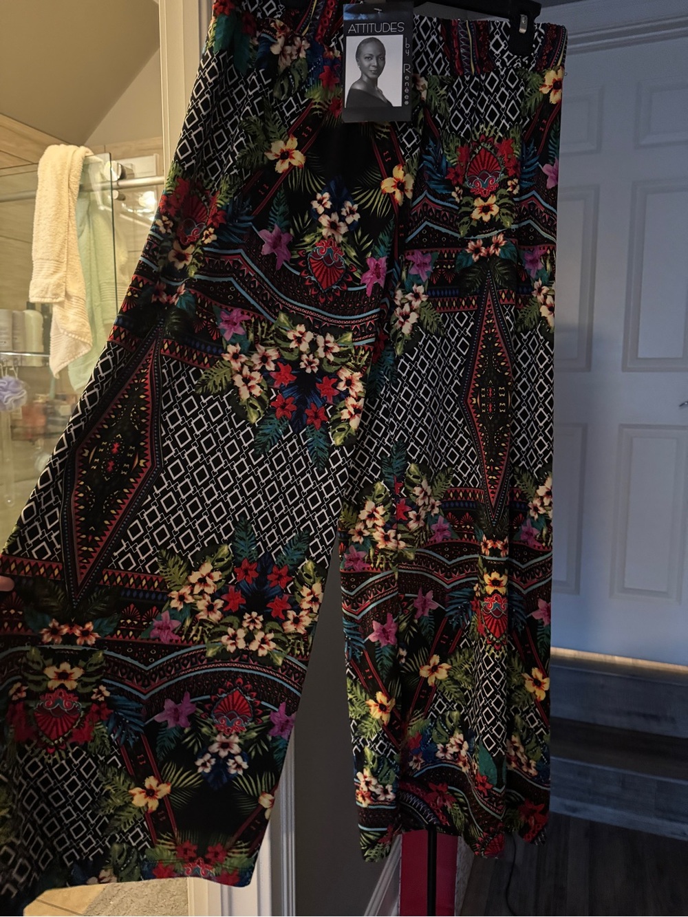 Attitudes by Renee Black Floral & Geometric Straight Leg Pants